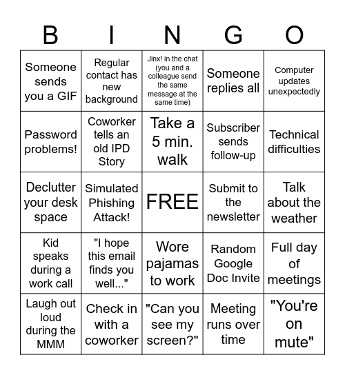 IPD Bingo! Bingo Card