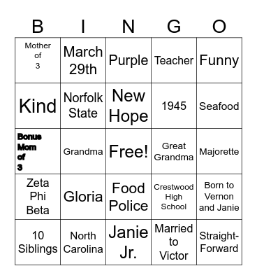 Birthday Girl Bingo Card