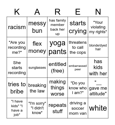 karen Bingo Card