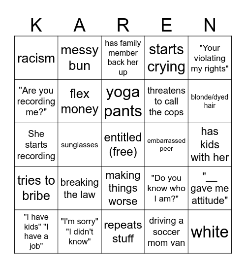 karen Bingo Card