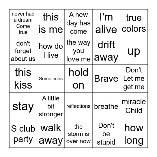 Stephanie's music bingo Card