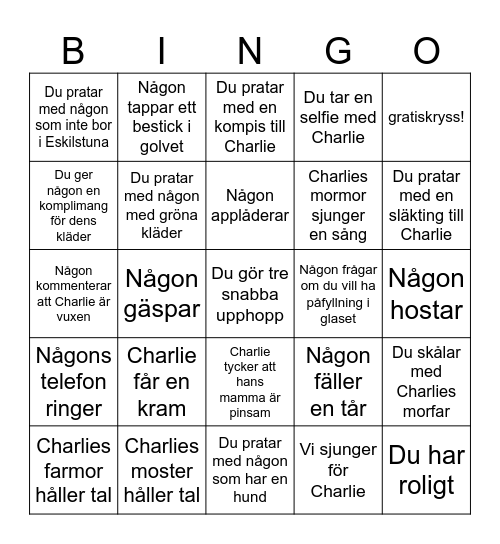 Charlie 18!!! Bingo Card
