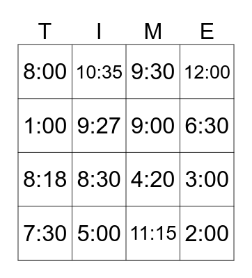 Let's Tell the Time! Bingo Card