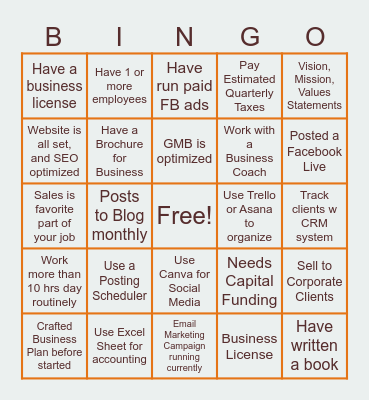 Business Bingo Card