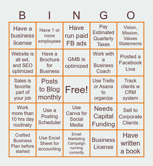 Business Bingo Card