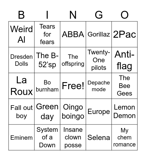 Music Bingo Card