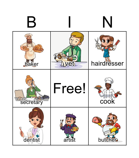 Professions and occupations Bingo Card