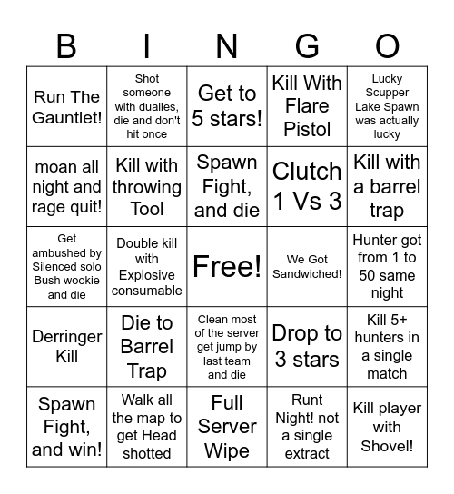 Hunt Bingo! Bingo Card