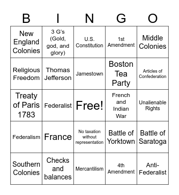 Unit 1-3 Bingo Card