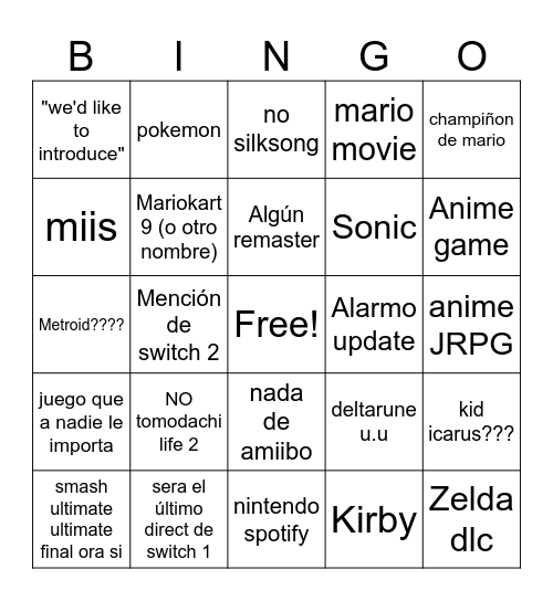 Nintendo Direct 27/03/25 Bingo Card