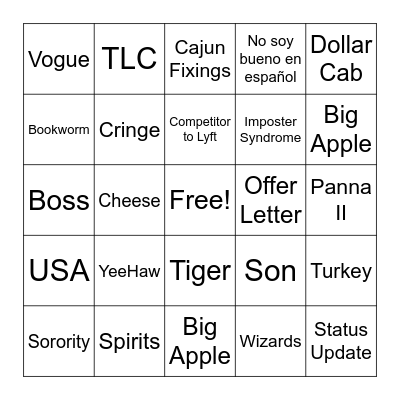 Bridal Bingo Card