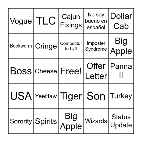 Bridal Bingo Card