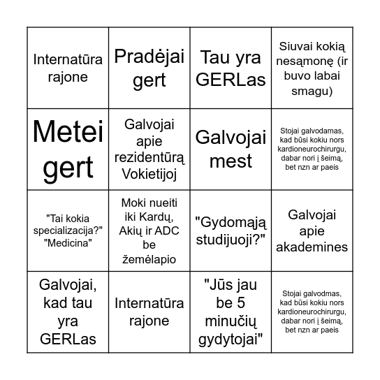 6 kursas Bingo Card