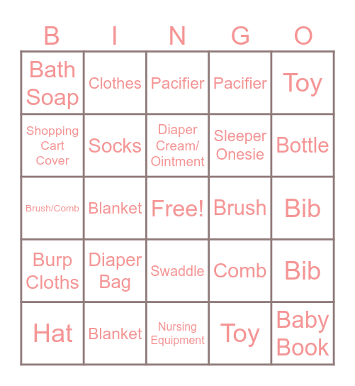 Baby Burleigh Bingo Card