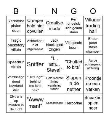Minecraft movie met Willemijn! Bingo Card