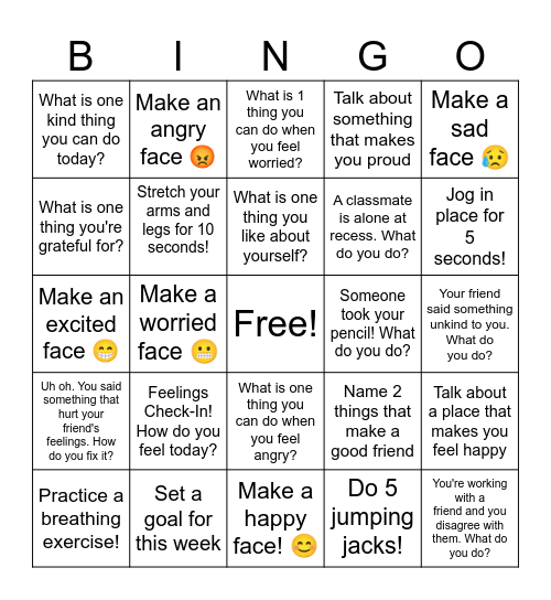Social Emotional Bingo! Bingo Card
