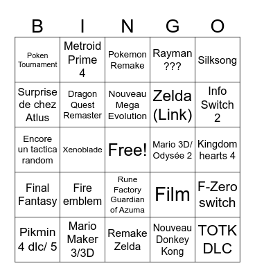 Nintendo Direct 27/03 Bingo Card