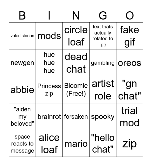 FPE:S Server Bingo Card