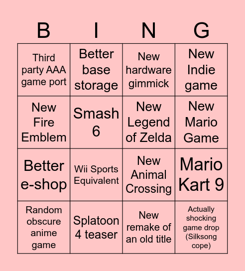 Switch 2 Direct Bingo Card