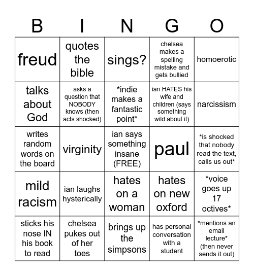 Shakespeare Bingo Card