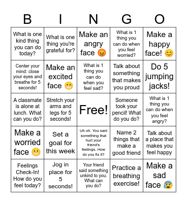 Social Emotional Bingo! Bingo Card