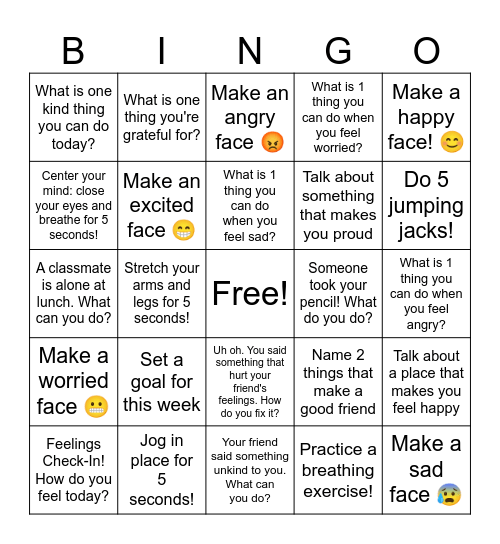 Social Emotional Bingo! Bingo Card