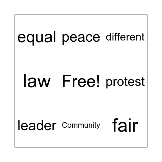 Leaders, Peace and Equality Bingo Card
