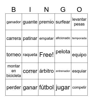 Sports Vocabulary Bingo Card