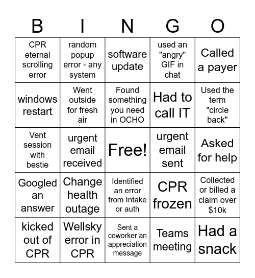OC Bingo Card
