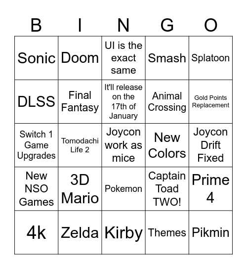 Switch 2 Bingo Card