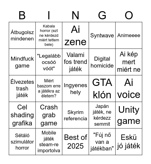 Steam könyvtár mélye Bingo Card