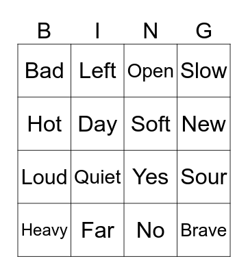 Opposite Day Bingo Card