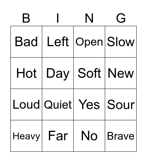 Opposite Day Bingo Card