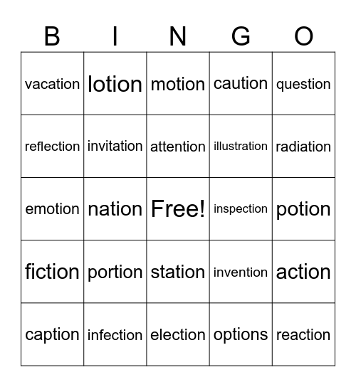 TION Bingo Card