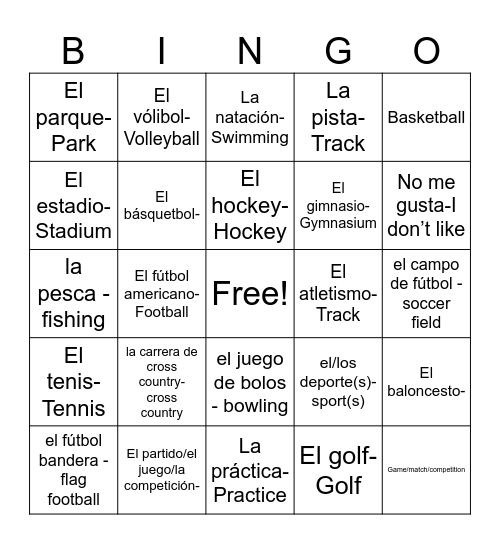 Los Deportes (pgs.1&2) Bingo Card