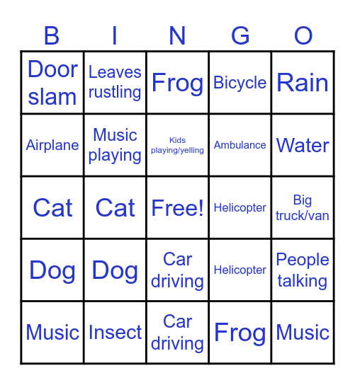 Nature Sounds Bingo Card