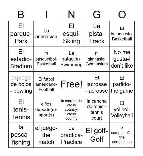 Los Deportes (pgs.1&2) Bingo Card