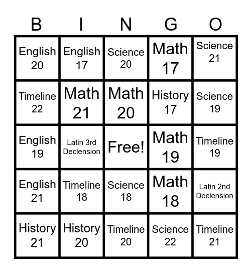 Foundations Review Bingo Card