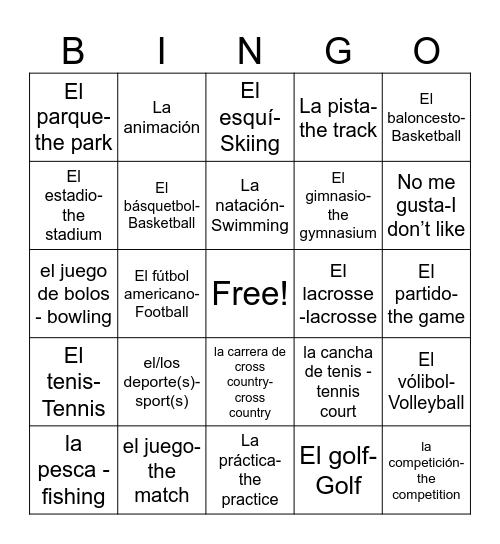 Los Deportes (pgs.1&2) Bingo Card