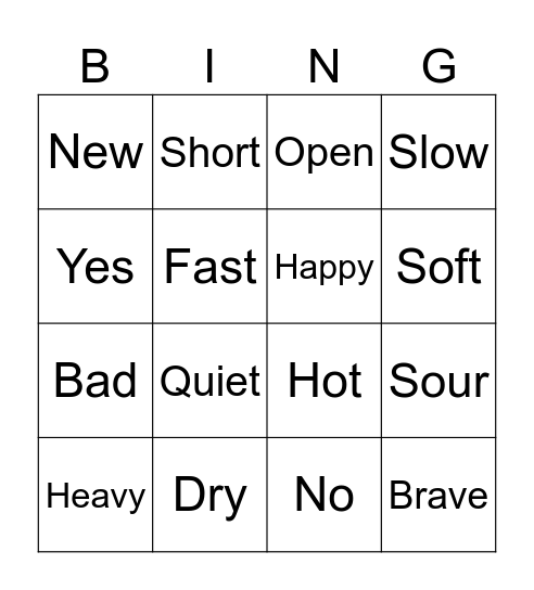 Opposite Day Bingo Card