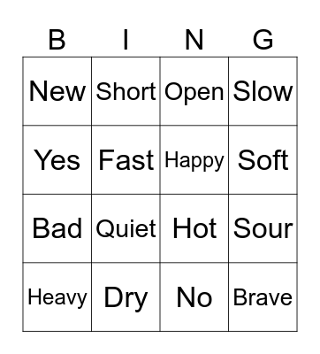 Opposite Day Bingo Card