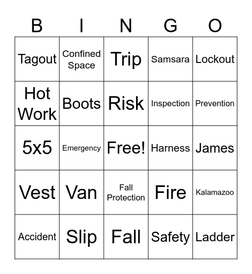 Safety Bingo Card