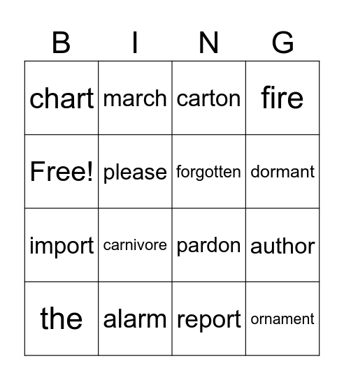 3rd Grade - Spelling Unit 3 Week 1 Bingo Card
