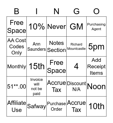 Accounting Bingo Card