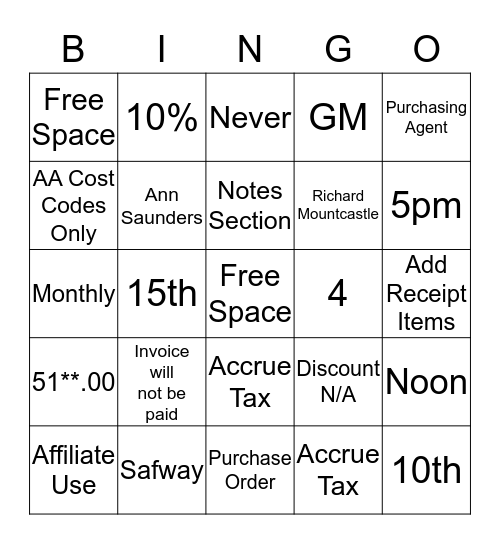 Accounting Bingo Card