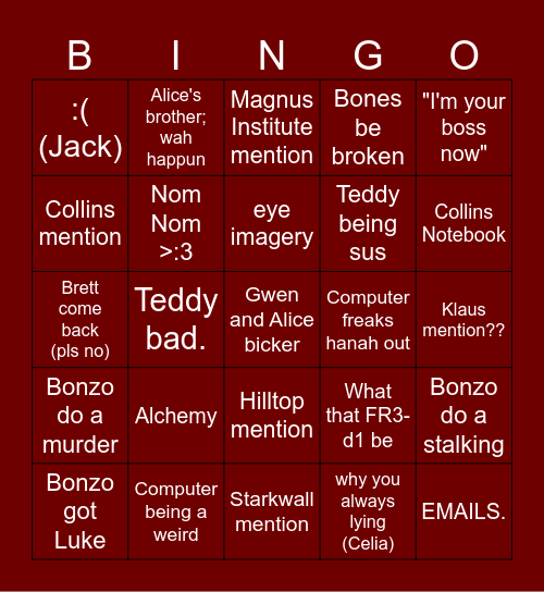 Protocol part 35 BINGOOOOOOO Bingo Card