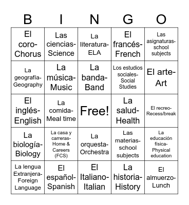 Mi Día Escolar Bingo Card