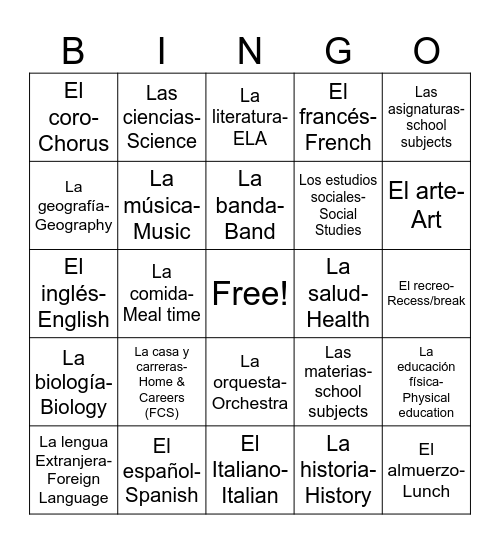 Mi Día Escolar Bingo Card