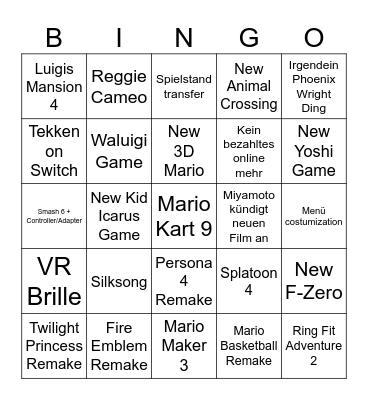 Switch 2 Bingo Card