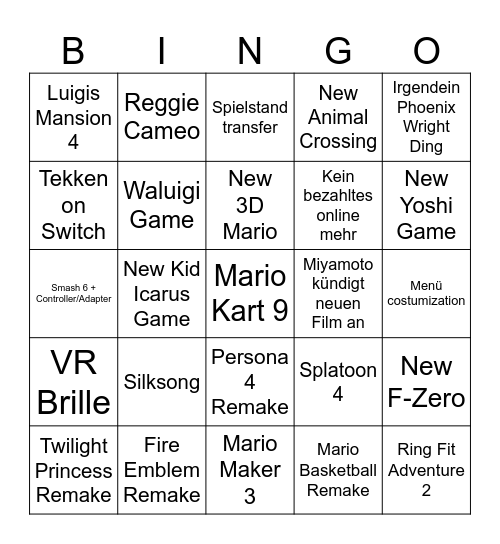 Switch 2 Bingo Card